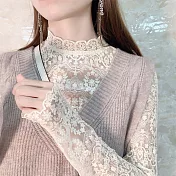 【AnZa】縷空蕾絲半高領內搭打底上衣(2色)       FREE 白色