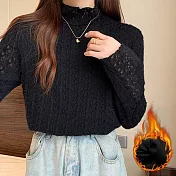 【AnZa】加絨磨毛蕾絲半高領長袖上衣(2色)         FREE 黑色