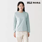 【MUJI 無印良品】女天竺圓領長袖T恤 S 粉藍