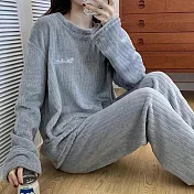 【AnZa】保暖法蘭絨居家休閒套裝(4色)       FREE 灰色