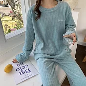 【AnZa】保暖法蘭絨居家休閒套裝(4色)       FREE 湖藍