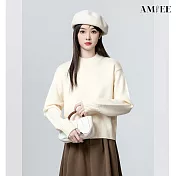 【AMIEE】無印百搭半高領針織毛衣上衣(KDTQ-8573) FREE 米白