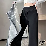 【初色】簡約純色寬鬆垂感窄版鬆緊抽繩高腰直筒褲闊腿褲運動褲休閒褲寬褲長褲-共3色-10637(M-2XL可選) M 黑色