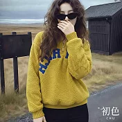 【初色】英文字母刺繡搖粒絨立領拉鍊長袖寬鬆衛衣毛衣上衣女上衣-黃色-17562(M-XL可選) M 黃色
