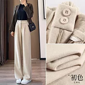 【初色】高腰顯瘦毛呢針織直筒褲休閒褲寬褲長褲-共4色-39609(M-2XL可選) M 杏色