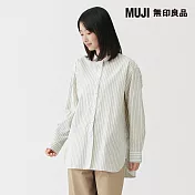 【MUJI 無印良品】女水洗平織布立領長袖長版襯衫 S 象牙白直紋