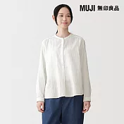 【MUJI 無印良品】女吉貝木棉混二重紗織長袖套衫 S 柔白
