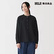 【MUJI 無印良品】女吉貝木棉混二重紗織長袖套衫 S 黑色