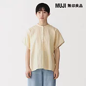 【MUJI 無印良品】女吉貝木棉混二重紗織短袖套衫 S 黃直紋