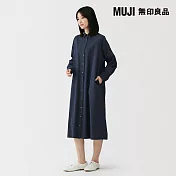 【MUJI 無印良品】女水洗平織布襯衫式洋裝 S 暗藍