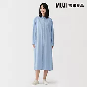 【MUJI 無印良品】女水洗平織布襯衫式洋裝 S 淡藍直紋