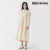 【MUJI 無印良品】女吉貝木棉混二重紗織長袖洋裝 S 原色