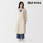 【MUJI 無印良品】女吉貝木棉混二重紗織交叉綁帶洋裝 S 原色