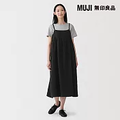 【MUJI 無印良品】女吉貝木棉混二重紗織細肩帶洋裝 S 黑色