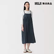 【MUJI 無印良品】女吉貝木棉混二重紗織細肩帶洋裝 S 暗藍