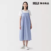 【MUJI 無印良品】女吉貝木棉混二重紗織細肩帶洋裝 S 淡藍直紋