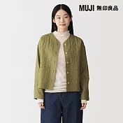 【MUJI 無印良品】女吉貝木棉混二重紗織絎縫外套 S 煙燻綠