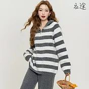 【衣途】質感寬鬆條紋針織休閒套裝(KDAQ-B579) F 深灰