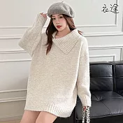 【衣途】歐美風高領修身針織毛衣上衣(KDTQ-B456) F 米白