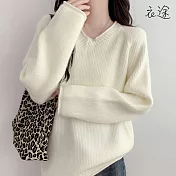 【衣途】韓版簡約百搭針織毛衣上衣(KDTQ-B481) F 乳白