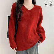 【衣途】韓版簡約百搭針織毛衣上衣(KDTQ-B481) F 酒紅