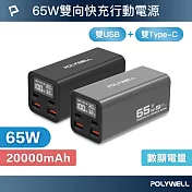 POLYWELL 大功率數顯行動電源 20000mAh 65W  /灰色