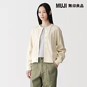 【MUJI 無印良品】女鬆餅紋圓領長袖開襟衫 L 原色