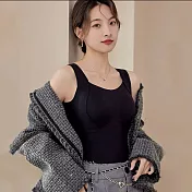 【KISSDIAMOND】美拉德舒暖帶BRA雙層蓄熱絨保暖衣(KDT-6636) M 黑色