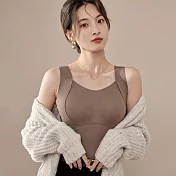 【KISSDIAMOND】美拉德舒暖帶BRA雙層蓄熱絨保暖衣(KDT-6636) M 奶咖