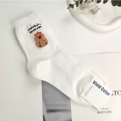 Kankoku韓國  立體刺繡小熊、水豚君中筒襪 白色