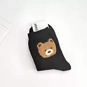 Kankoku韓國 立體毛絨絨小狗刺繡襪   黑色