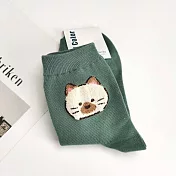 Kankoku韓國 立體毛絨絨小狗刺繡襪   墨綠色