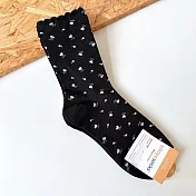 Kankoku韓國  溫柔小花刺繡棉襪   黑色