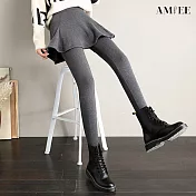 【AMIEE】洋氣穿搭必備假兩件顯瘦褲裙(KDSQ-963) M 深灰