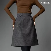 【AMIEE】復古修身毛呢A字半身裙(KDSQ-574) M 灰色