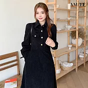 【AMIEE】赫本風法式修身洋裝連衣裙(KDDQ-358) M 黑色