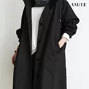 【AMIEE】日系休閒連帽棉質長版風衣(KDCQ-2279) M 黑色