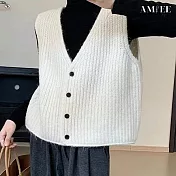【AMIEE】韓版修身坎肩開襟針織毛衣背心(KDCQ-6827) F 白色