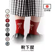 Tabio日本靴下屋〈背面蝴蝶結刺繡中筒襪〉 43 草莓紅 x 白蝴蝶結