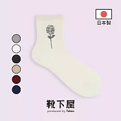 Tabio日本靴下屋〈小花刺繡中筒襪〉 01 奶油白