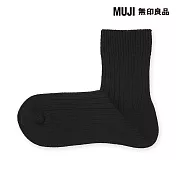 【MUJI 無印良品】男羅紋厚織直角短襪25-27cm 黑色
