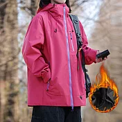 【AnZa】連帽衝鋒衣加厚保暖輕量外套 (多色)         M 玫紅色