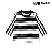 【MUJI 無印良品】幼兒容易穿脫棉天竺圓領長袖T恤 80 黑橫紋