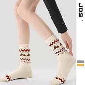 【JDS設計襪】珊瑚絨加厚保暖費爾島襪  雪野童話-米白色