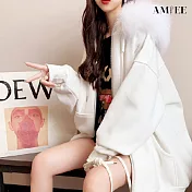 【AMIEE】毛毛領設計感寬鬆連帽外套(KDCQ-C23) M 白色