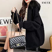 【AMIEE】毛毛領設計感寬鬆連帽外套(KDCQ-C23) M 黑色