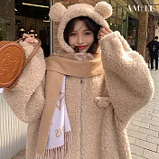 【AMIEE】俏皮小熊耳羊羔絨連帽外套(KDCQ-922) M 杏色