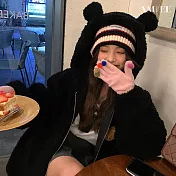 【AMIEE】俏皮小熊耳羊羔絨連帽外套(KDCQ-922) M 黑色