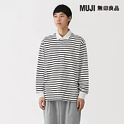 【MUJI 無印良品】男水洗粗織長袖橄欖球衫 S 白橫紋