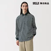 【MUJI 無印良品】男水洗粗織長袖橄欖球衫 S 暗藍紋樣